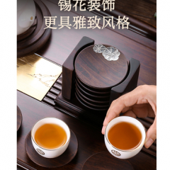 黑檀实木茶杯垫 杯托茶杯架隔热垫碗垫功夫茶具垫茶托组圆形6片装