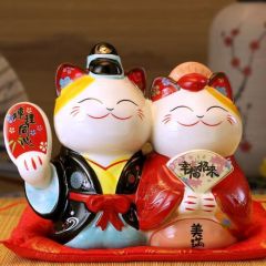  夫妻猫情侣猫陶瓷招财猫 新婚婚房装饰品存钱罐摆件 创意结婚礼物送闺蜜朋友新婚纪念礼品 连理同心