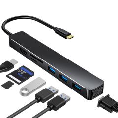 Type C拓展坞转VGA HDMI SD/TF读卡USB-C hub 七合一拓展坞集线器